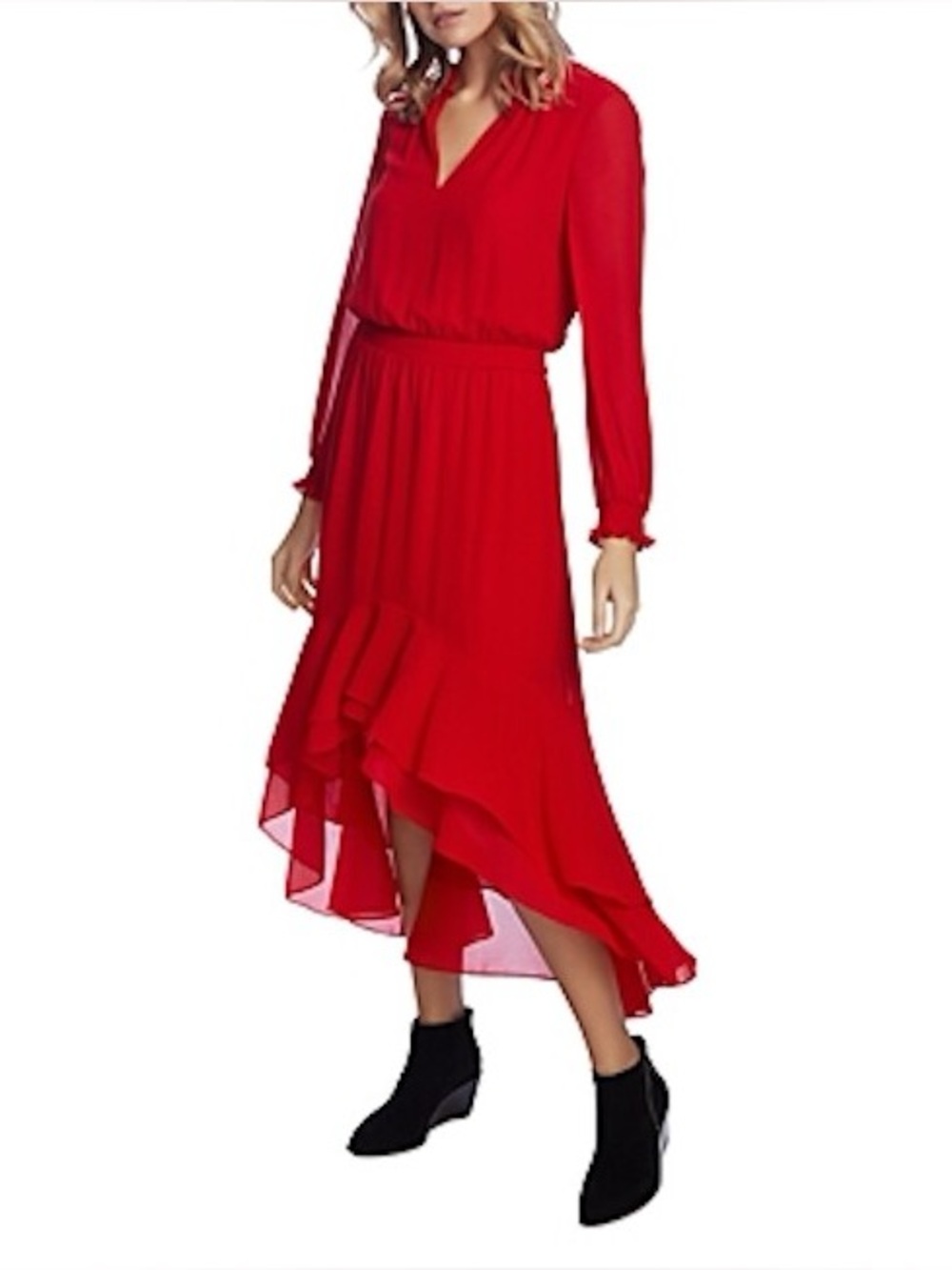 1. State Cherry Red Long Sleeve High-Low Dress